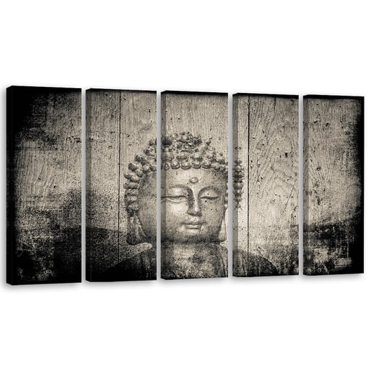 Obraz tryptyk pięcioczęściowy FEEBY, Buddha Religia Azja Szary 100x40 Feeby