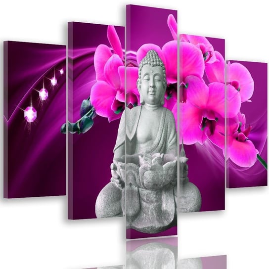 Obraz tryptyk pięcioczęściowy FEEBY, Buddha Różowa Orchidea 150x100 Feeby