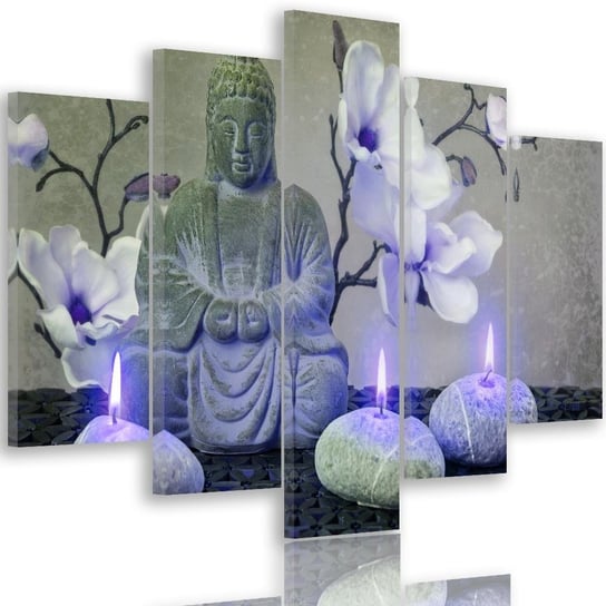 Obraz tryptyk pięcioczęściowy FEEBY, Buddha świeca orchidea zen 100x70 Feeby