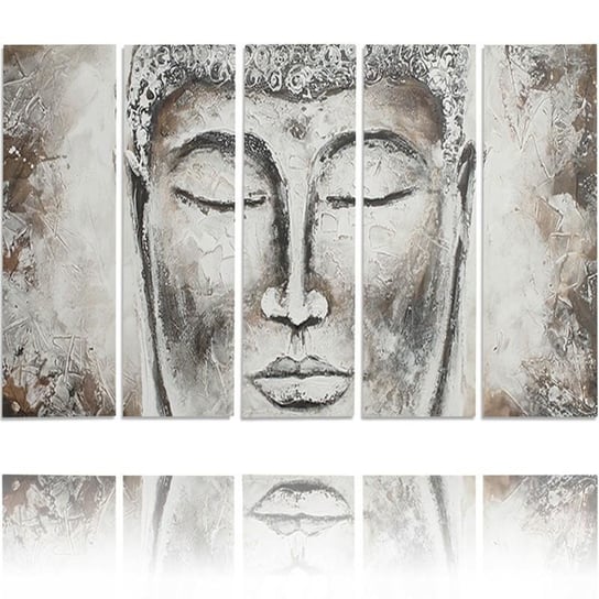 Obraz tryptyk pięcioczęściowy FEEBY, Buddha Szary Zen Spa 300x140 Feeby