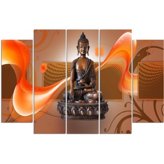 Obraz tryptyk pięcioczęściowy FEEBY, Buddha Zen Brązowy 150x100 Feeby