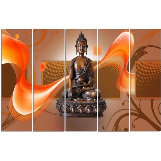 Obraz tryptyk pięcioczęściowy FEEBY, Buddha Zen Brązowy 200x100 Feeby