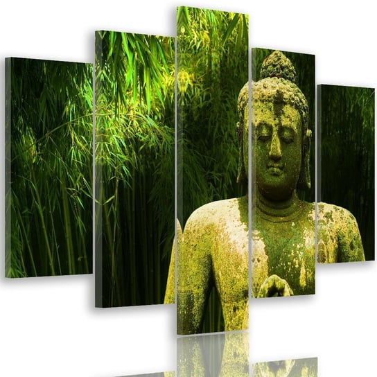Obraz tryptyk pięcioczęściowy FEEBY, Buddha Zielony bambus liście 150x100 Feeby