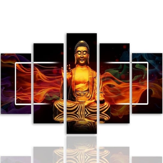 Obraz tryptyk pięcioczęściowy FEEBY, Buddha Złoty Abstrakcja 200x100 Feeby