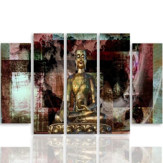 Obraz tryptyk pięcioczęściowy FEEBY, Buddha Złoty Abstrakcja 250x120 Feeby