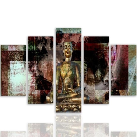 Obraz tryptyk pięcioczęściowy FEEBY, Buddha Złoty Abstrakcja 300x140 Feeby