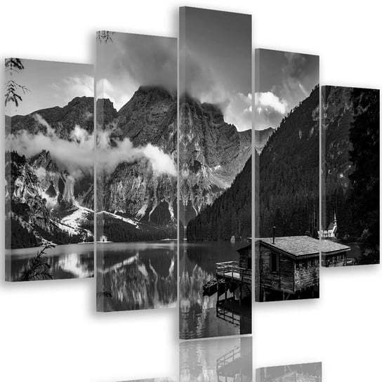 Obraz tryptyk pięcioczęściowy FEEBY, Domek nad Jeziorem w górach 200x100 Feeby