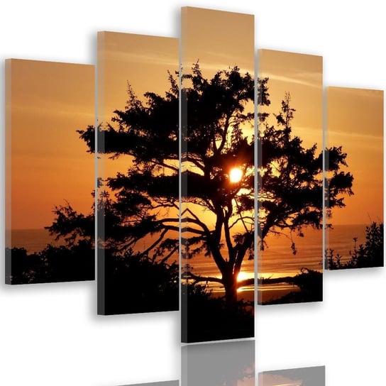 Obraz tryptyk pięcioczęściowy FEEBY, Drzewo morze zachód słońca 250x120 Feeby