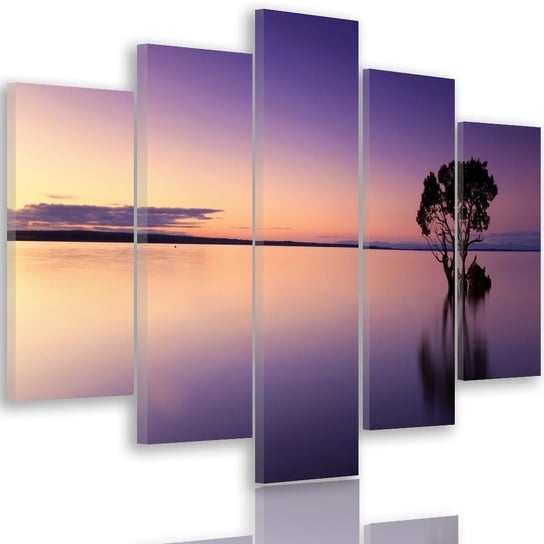 Obraz tryptyk pięcioczęściowy FEEBY, Drzewo natura jezioro fioletowy 100x70 Feeby