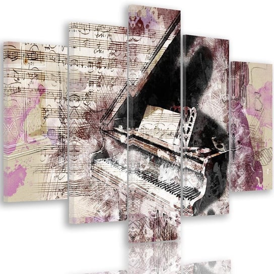 Obraz tryptyk pięcioczęściowy FEEBY, Fortepian abstrakcja,vintage 150x100 Feeby