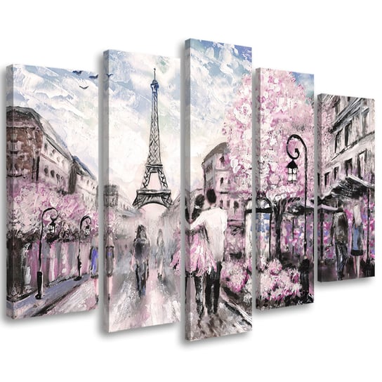 Obraz tryptyk pięcioczęściowy FEEBY, Francja Paryż Wieża Pastele 100x70 Feeby