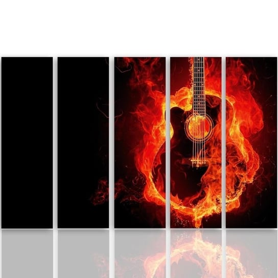 Obraz tryptyk pięcioczęściowy FEEBY, Gitara Muzyka Ogień 150x100 Feeby