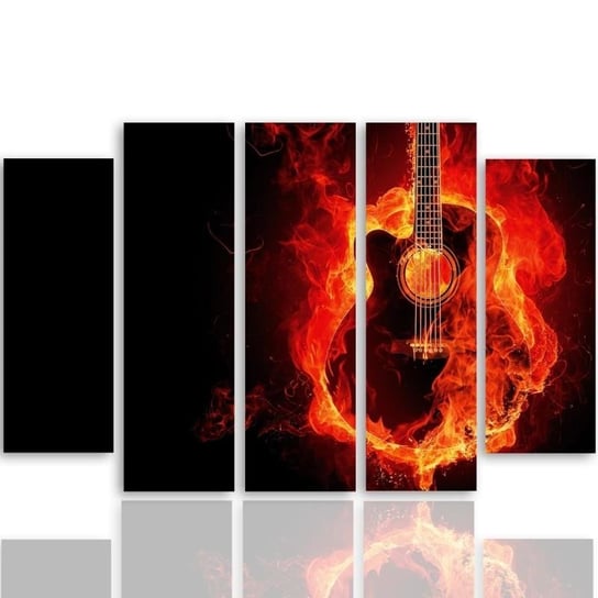 Obraz tryptyk pięcioczęściowy FEEBY, Gitara Muzyka Ogień 200x100 Feeby