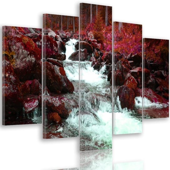 Obraz tryptyk pięcioczęściowy FEEBY, Górski potok Las czerwony 200x100 Feeby