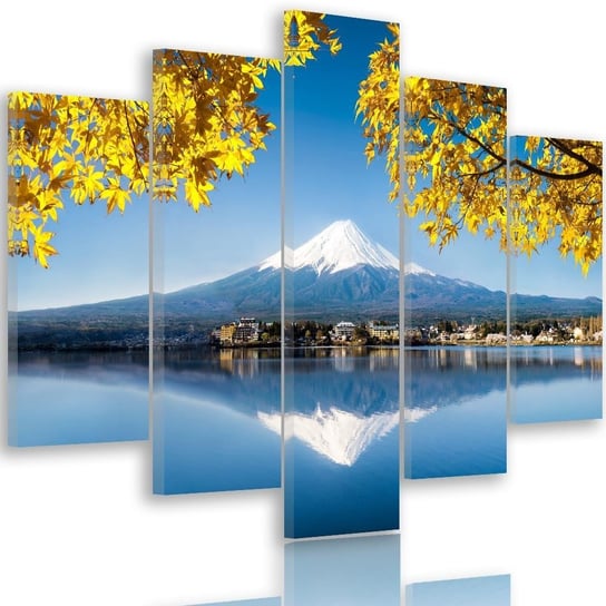 Obraz tryptyk pięcioczęściowy FEEBY, JAPONIA Góra FUJI żółte liście 150x100 Feeby