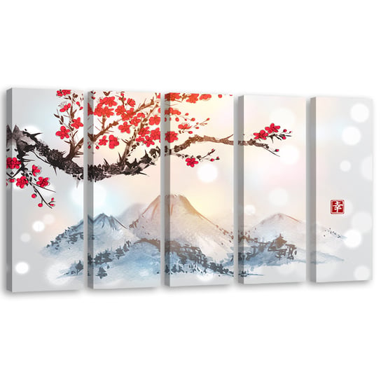 Obraz tryptyk pięcioczęściowy FEEBY, Japonia Kwiat Wiśni Góry 150x60 Feeby