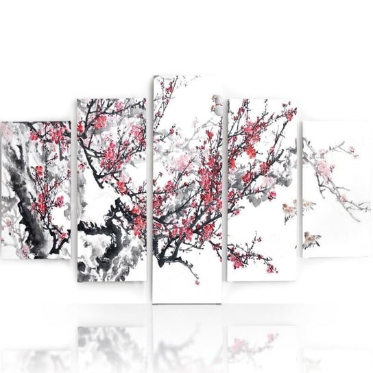Obraz tryptyk pięcioczęściowy FEEBY, Japońska Wiśnia Kwiaty 100x70 Feeby