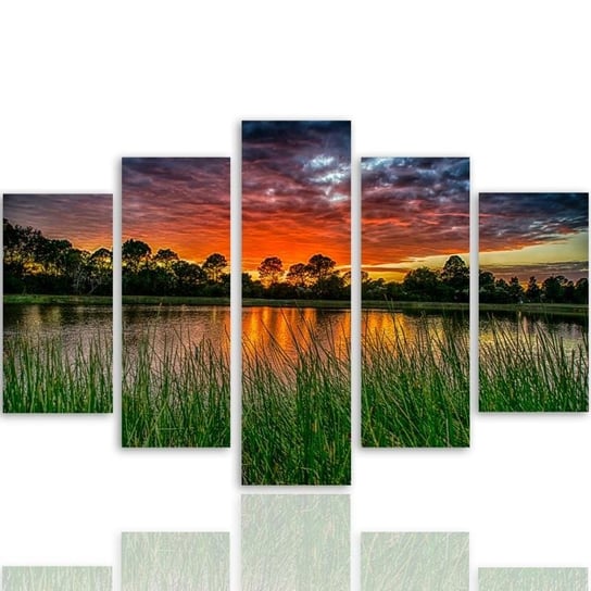 Obraz tryptyk pięcioczęściowy FEEBY, Jezioro Zachód Słońca 100x70 Feeby