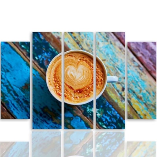 Obraz tryptyk pięcioczęściowy FEEBY, Kawa Kolorowe Deski Retro 100x70 Feeby