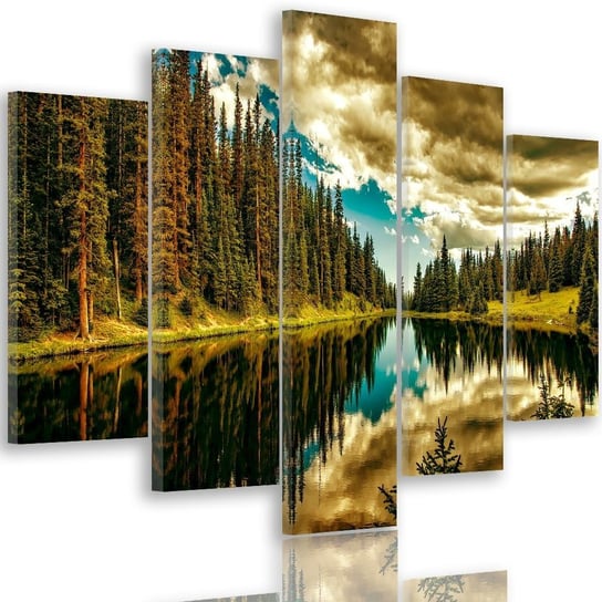 Obraz tryptyk pięcioczęściowy FEEBY, Las Góry Jezioro natura 150x100 Feeby
