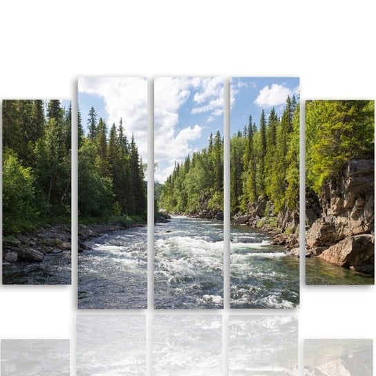 Obraz tryptyk pięcioczęściowy FEEBY, Las Zielony Rzeka Natura 150x100 Feeby