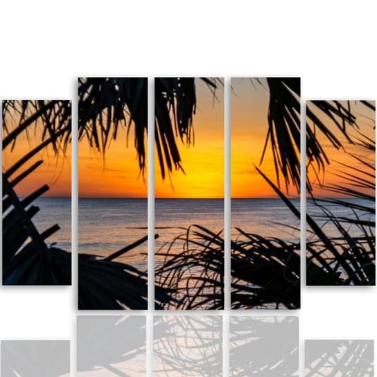 Obraz tryptyk pięcioczęściowy FEEBY, Morze piasek zachód słońca 150x100 Feeby