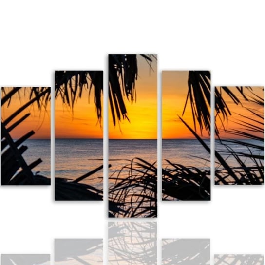 Obraz tryptyk pięcioczęściowy FEEBY, Morze piasek zachód słońca 200x100 Feeby