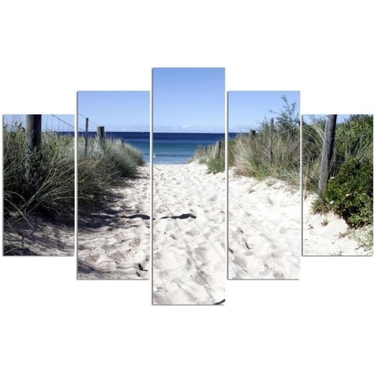 Obraz tryptyk pięcioczęściowy FEEBY, Morze Plaża Piasek Trawy 200x100 Feeby