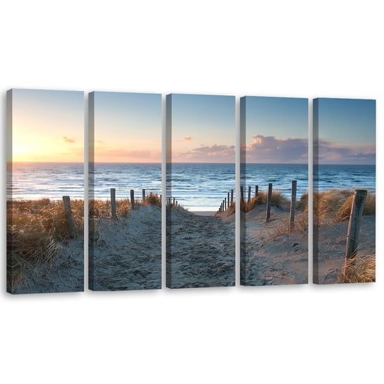 Obraz tryptyk pięcioczęściowy FEEBY, Morze Plaża Zachód Słońca 200x80 Feeby