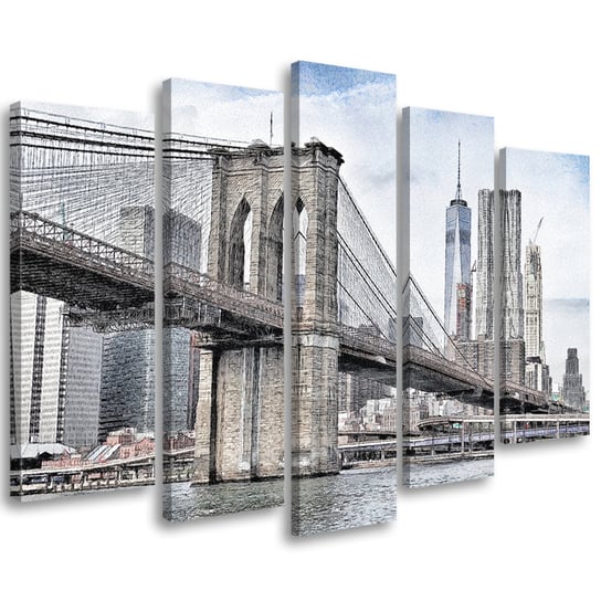 Obraz tryptyk pięcioczęściowy FEEBY, Most Brookliński Nowy Jork 150x100 Feeby