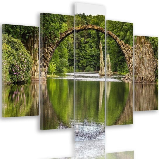 Obraz tryptyk pięcioczęściowy FEEBY, Most łukowy nad jeziorem 300x140 Feeby