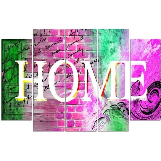 Obraz tryptyk pięcioczęściowy FEEBY, Napis Home Mur Kolorowy 100x70 Feeby