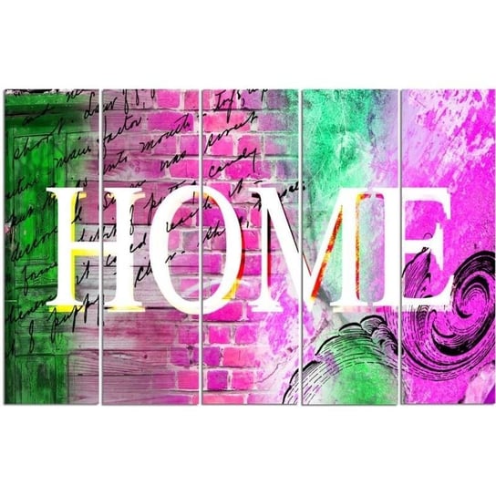 Obraz tryptyk pięcioczęściowy FEEBY, Napis Home Mur Kolorowy 200x100 Feeby