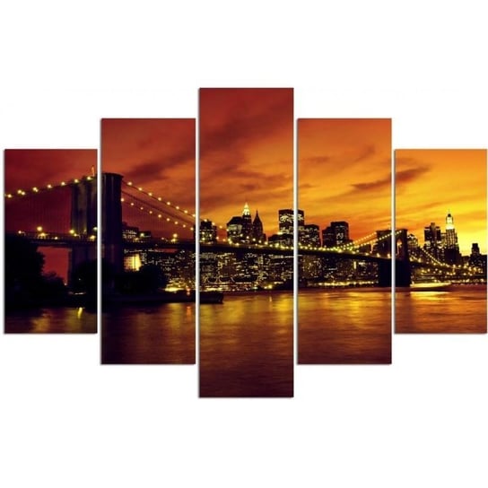 Obraz tryptyk pięcioczęściowy FEEBY, Nowy Jork Manhattan Zachód Słońca 200x100 Feeby