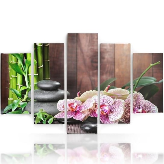 Obraz tryptyk pięcioczęściowy FEEBY, Orchidea Kamienie Bambus 100x70 Feeby