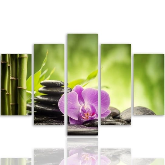 Obraz tryptyk pięcioczęściowy FEEBY, Orchidea Zen Kamienie 300x140 Feeby