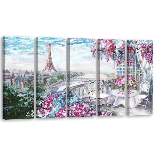 Obraz tryptyk pięcioczęściowy FEEBY, Paryż Eiffla Pejzaż Pastel 150x60 Feeby