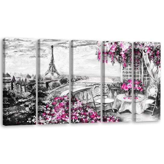 Obraz tryptyk pięcioczęściowy FEEBY, Paryż Widok Wieża Pastele 150x60 Feeby