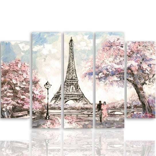 Obraz tryptyk pięcioczęściowy FEEBY, Paryż Wieża Eiffla Pastele 300x140 Feeby