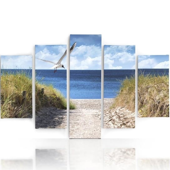 Obraz tryptyk pięcioczęściowy FEEBY, Pejzaż Morze Plaża Trawy 100x70 Feeby