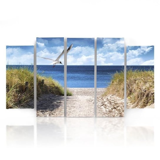 Obraz tryptyk pięcioczęściowy FEEBY, Pejzaż Morze Plaża Trawy 100x70 Feeby