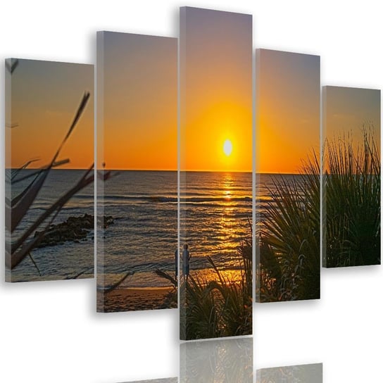 Obraz tryptyk pięcioczęściowy FEEBY, Plaża trawy zachód słońca 200x100 Feeby