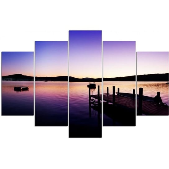 Obraz tryptyk pięcioczęściowy FEEBY, Pomost Zachód Słońca Fioletowy 100x70 Feeby