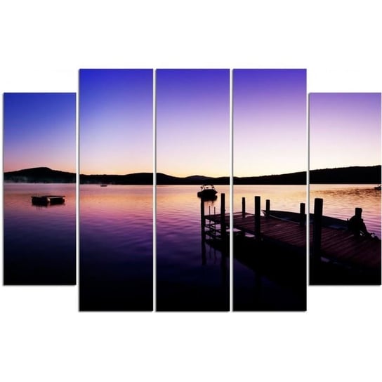 Obraz tryptyk pięcioczęściowy FEEBY, Pomost Zachód Słońca Fioletowy 300x140 Feeby