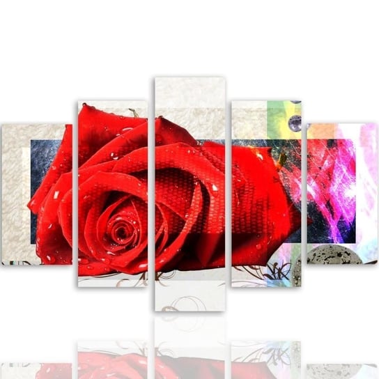 Obraz tryptyk pięcioczęściowy FEEBY, Róża Czerwona Kwiaty Natura 200x100 Feeby