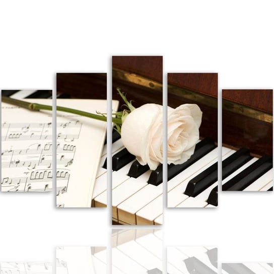 Obraz tryptyk pięcioczęściowy FEEBY, Róża Fortepian Nuty 250x120 Feeby