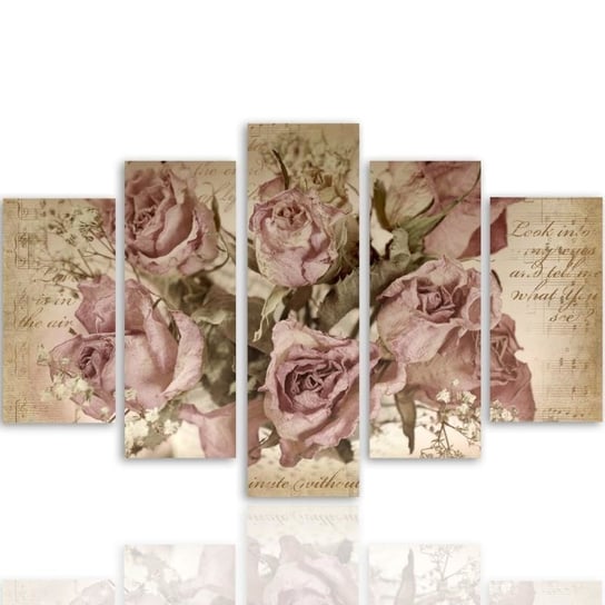 Obraz tryptyk pięcioczęściowy FEEBY, Różowe Róże Kwiaty 150x100 Feeby