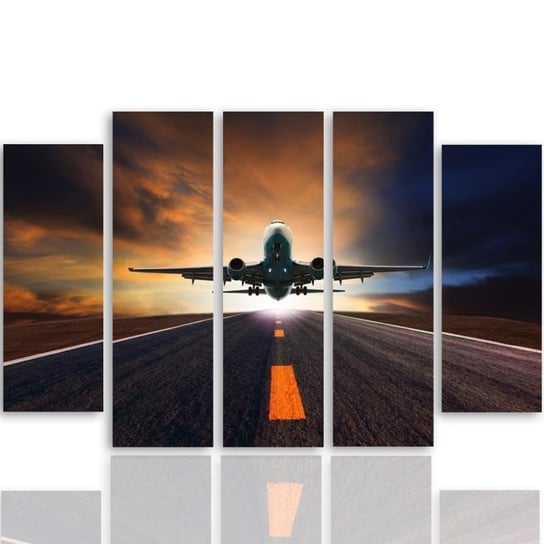 Obraz tryptyk pięcioczęściowy FEEBY, Samolot Zachód Słońca 100x70 Feeby