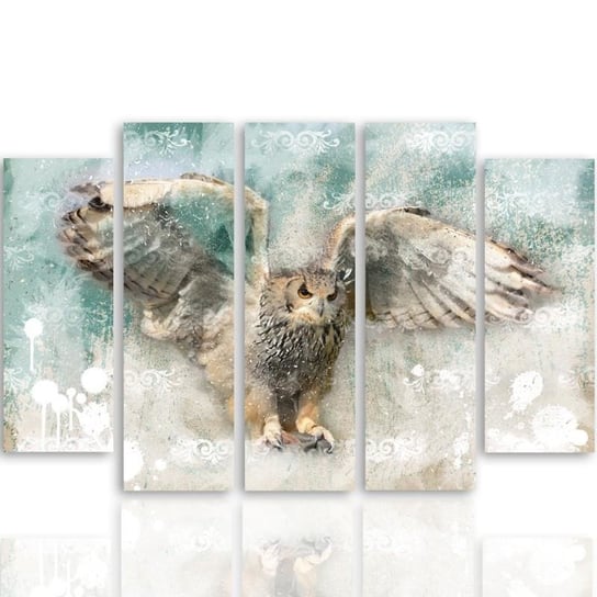 Obraz tryptyk pięcioczęściowy FEEBY, Sowa Ptaki Natura Zwierzęta 100x70 Feeby