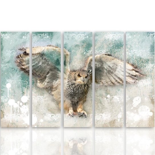 Obraz tryptyk pięcioczęściowy FEEBY, Sowa Ptaki Natura Zwierzęta 150x100 Feeby